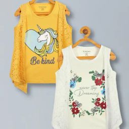 Plum Tree White Cotton Regular Fit T-Shirts & Shrug - Pack of 2-image-80