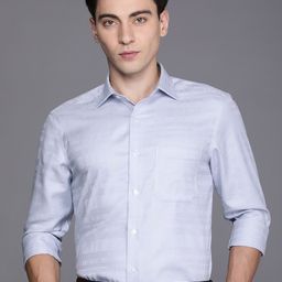 Louis Philippe Permapress Men Blue Micro Ditsy Print Classic Pure Cotton Wrinkle Free Formal Shirt-image-52