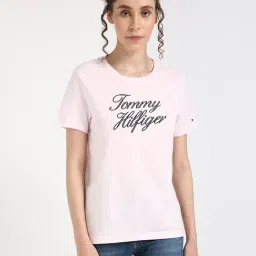TOMMY HILFIGER Pink Cotton Embroidery Short Sleeve T-Shirt-image-80