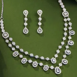 MANSIYAORANGE Rhodium-Plated American Diamond & Cubic Zirconia Studded Jewellery Set-7