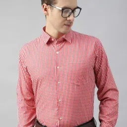 English Navy Red Slim Fit Checks Shirt-image-40