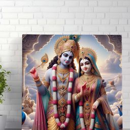 SAF Gold-Toned & Blue Lord Radha Krishna Canvas Religious Wall Art-78