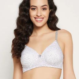 Clovia White & Grey Printed T-Shirt Bra-image-3