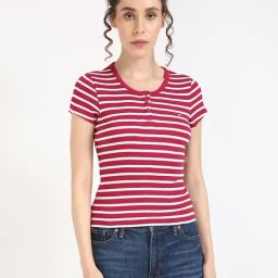 TOMMY HILFIGER Red Cotton Stripes Short Sleeve T-Shirt-image-61