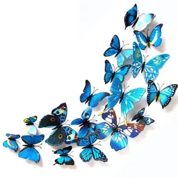 Jaamso Royals 12 Pcs Blue 3D Butterflies Self Adhesive Peel & Stick Vinyl Wall Sticker-image-72