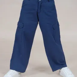 Kiddopanti Navy Cotton Regular Solid Trousers Pants-image-64