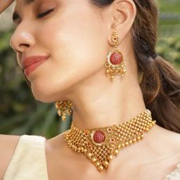 Rubans Gold-Tone Plated Red Set for Women-picture-42