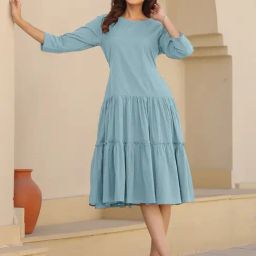 Janasya Blue Solid Dress-image-8
