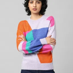 Only Multicolored Color-Block Pattern Pullover image 1