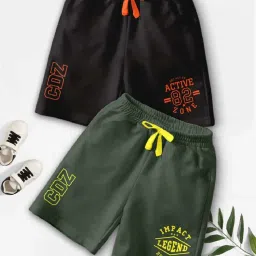 Codez Boys Black & Green Printed Shorts image 1