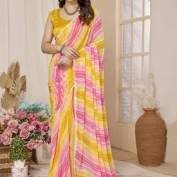 DIVASTRI Striped Embroidered Pure Georgette Ready to Wear Mysore Silk Saree-picture-35