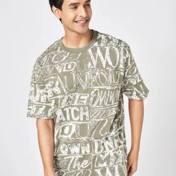 People By Pantaloons Green Cotton Boxy Fit Printed T-Shirt-image-53
