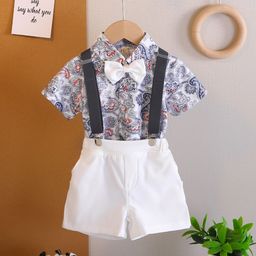 YK Boys Printed Shirt Collar Short Sleeves Pure Cotton Shirt With Shorts-78