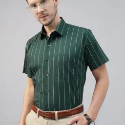 Hancock Green Cotton Slim Fit Striped Shirt-picture-25
