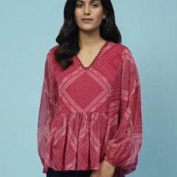 aarke Ritu Kumar Fuchsia Printed Top With Camisole-picture-24