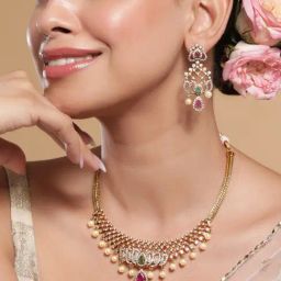 Rubans Gold-Tone Plated Pink & Green Set for Women-picture-10