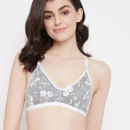 Clovia Grey Floral Print Non Wired Non Padded Full Coverage Bra image 1