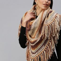 Magic Needles Women Brown & Beige Striped Handmade Poncho-picture-23