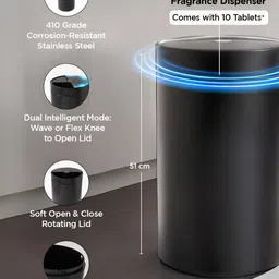 UMAI Black Stainless Steel Automatic Motion Sensor Open Dustbin With Rotating Lid 30 L image 5