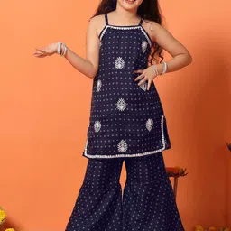 Sangria Girls Printed Organza Kurta With Sharara-picture-52