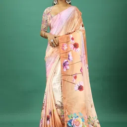 A.V.M. SILK MILLS Floral Printed Pure Crepe Saree-picture-4