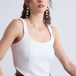 Kibo Women Solid Shoulder Straps Crop Tank Top-picture-47