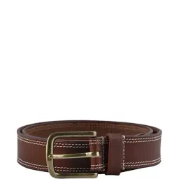 Kara Brown Stitched Pattern Leather Narrow Belt-image-44