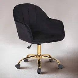 nestroots Black & Gold-Toned Tufted Office Chair With Wheels-image-18