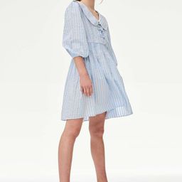 Marks & Spencer Women Striped Peter Pan Collar A-Line Dress-image-75