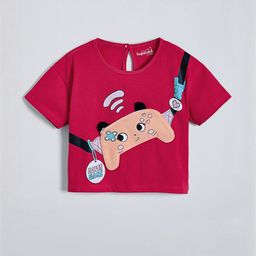 Hopscotch Girls Red Drop-Shoulder Sleeves T-shirt-picture-7