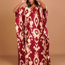 azurina Ethnic Motifs Print Pure Cotton Maxi Kaftan Nightdress-image-76