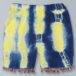 Kiddopanti Pom Pom Lace Hem Tie & Dye Shorts - Yellow & Blue-picture-47