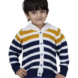 JoE Hazel Full Sleeves Dual Hue Rugby Stripped Hooded Sweater - White & Blue-picture-12