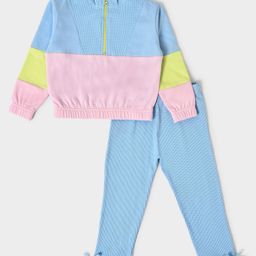 Mi Arcus 100% Cotton Full Sleeves Colour Block Pre Winter Wear Sweatshirt With Pajama - Sky Blue-image-74
