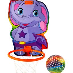 NHR Hanging Basket Board With Net & Ball With Elephant Cartoon Character Print Hanging Board - Multicolour-image-2