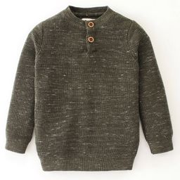 Yellow Apple Cotton Knit Full Sleeves Front Open Sweaters Solid Colour - Olive Green-image-62