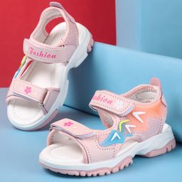 Cute Walk by Babyhug Sandal with Velcro Closure Text Print - Light Pink-image-93