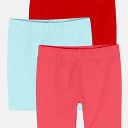 Kiddopanti Pack Of 3 Solid Cycling Shorts - Red  Ice Blue & Coral Pink-image-31