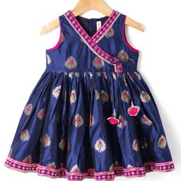 Babyhug Cotton Woven Sleeveless Foil Printed Ethnic Dress - Navy Blue-image-70