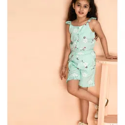 Kids Cave Frill Sleeves Floral Printed Jumpsuit - Light Green-picture-12