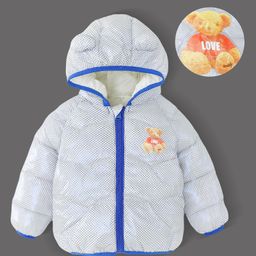 Kookie Kids Full Sleeves Front Open Padded Hooded Quilted Jacket With Teddy Bear Print & Ears Applique - White-image-96