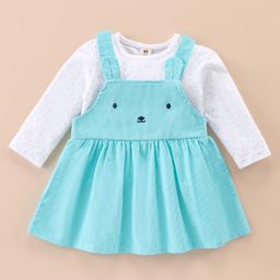 ToffyHouse Cotton Knit Frocks & Full Sleeves Inner Tee with Bear Applique -Sky Blue-image-60