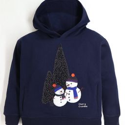 Cherry Crumble By Nitt Hyman Full Sleeves Snow Man Embroidered Hooded Sweatshirt - Navy Blue-image-6