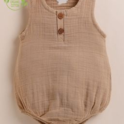 Cot & Candy Organic Cotton Sleeveless Solid Onesie - Latte-image-11
