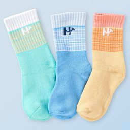 Honeyhap Premium Cotton Bamboo Spandex With Bio Finish Socks Pack of 3 - Ice Water Lemon Maringue Peach Nectar Papaya Brrok Green & White-image-4