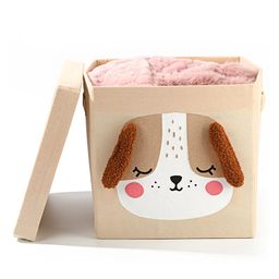 House of Quirk Storage Bins with Lid, Foldable Clothing Storage Box case with Handle for Toy, Books, Closet, Bedroom Home - Beige Puppy-image-21