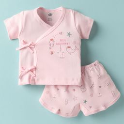 Zero Sinker Knit Half Sleeves Shorts Night Suit With All Aboard Text Print - Light Pink-picture-7