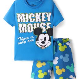 HoneyHap Disney Single Jersey Knit Half Sleeves Shorts Night Suit With Mickey Mouse Graphics - Blue-image-33