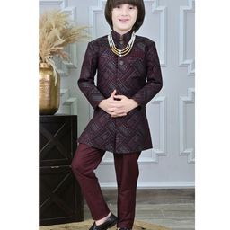 Ahhaaaa Silk Abstract Embroidered Sherwani With Pant Set - Maroon-image-44