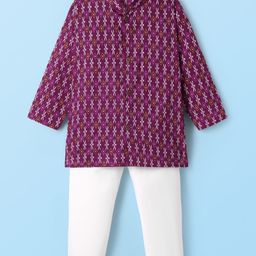 Dapper Dudes Full Sleeves Abstract Printed Kurta Pyjama Set - Purple-image-26